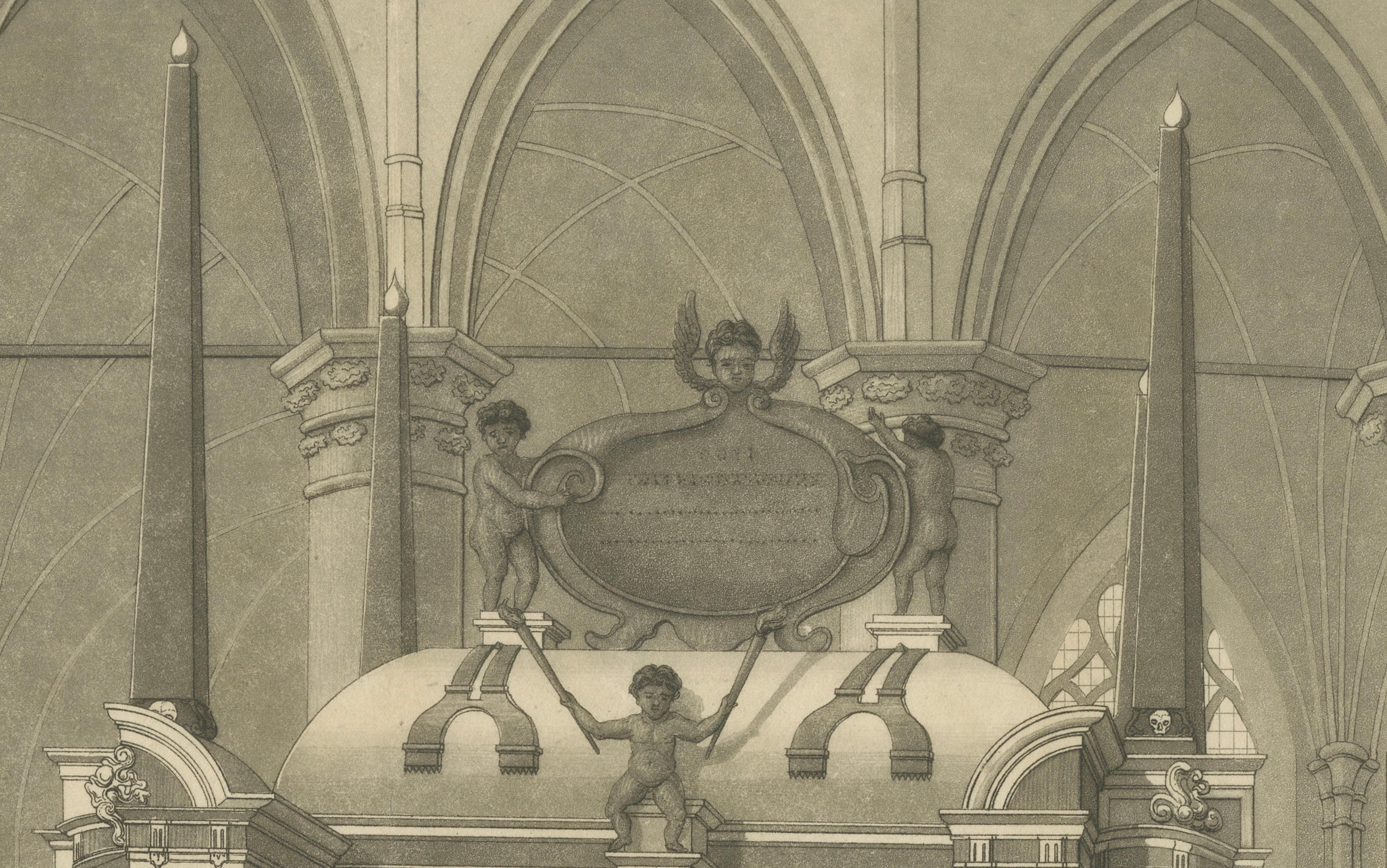 William das stille Grabmal - Antiker Delfter Nieuwe Kerk Stich um 1840 (Niederländisch) im Angebot