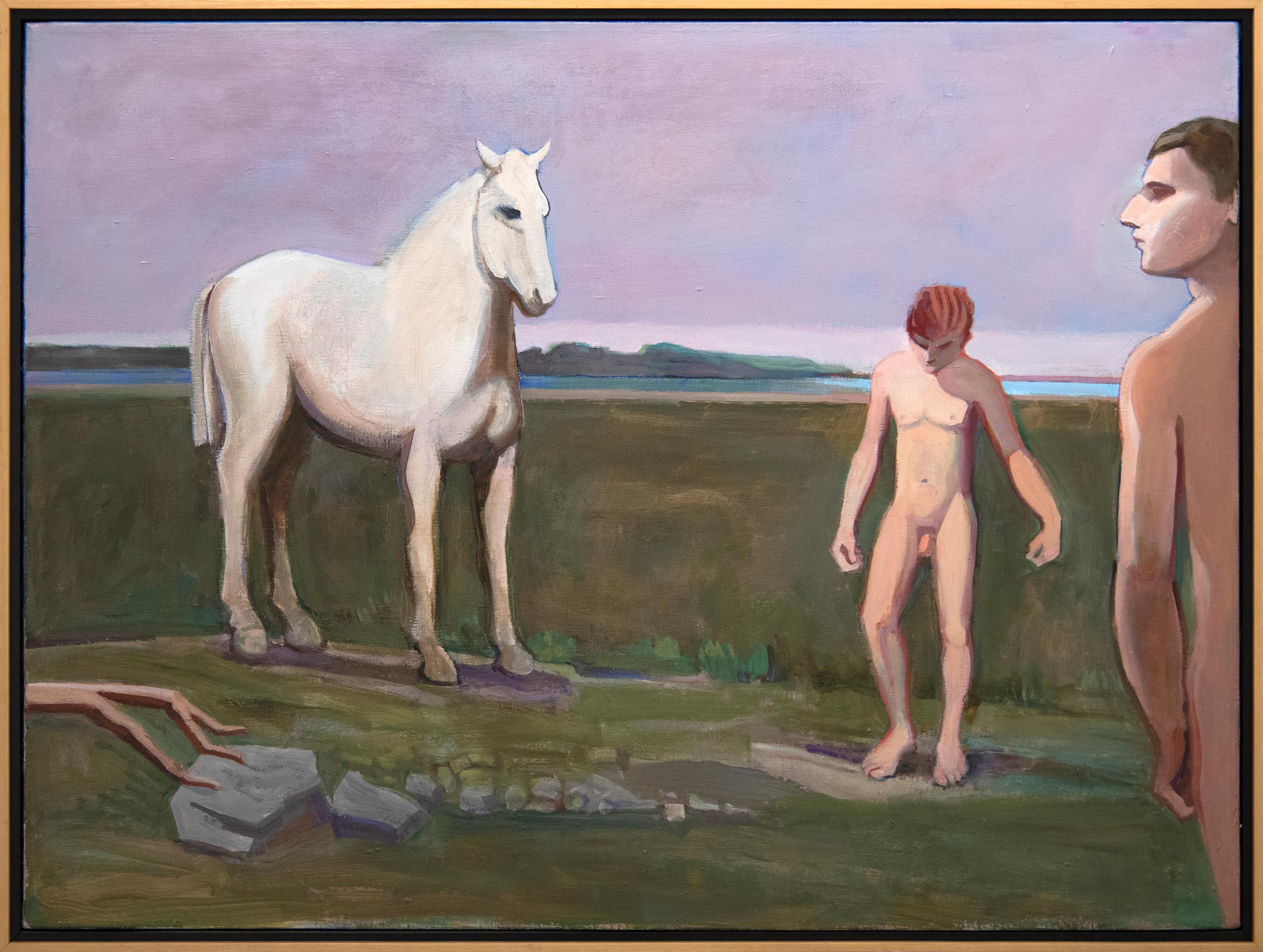 Horse with Swimmers at Beach - Painting by William Theophilus Brown
