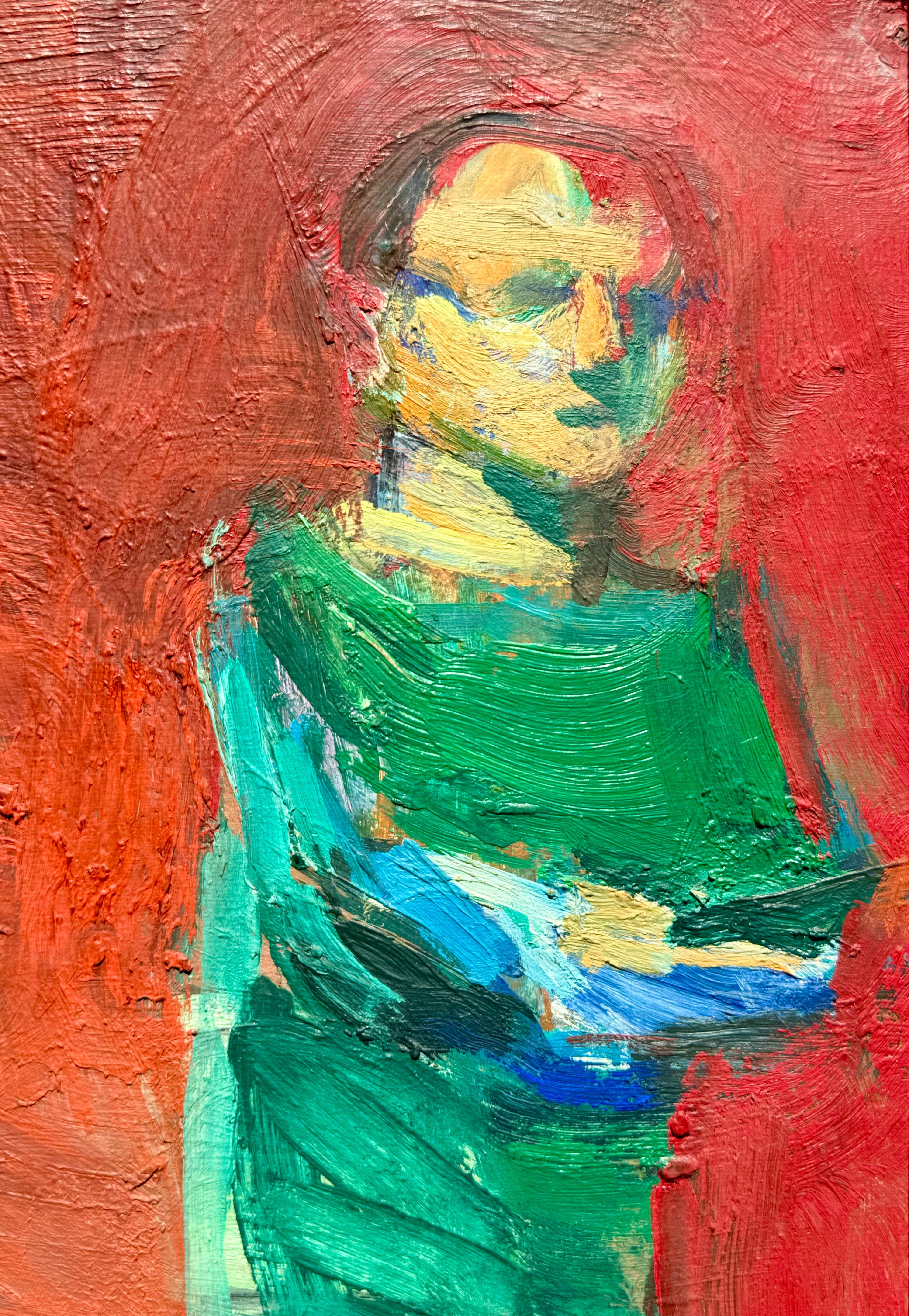 Man Walking Against a Red Wall - Abstract Expressionist Painting by William Theophilus Brown