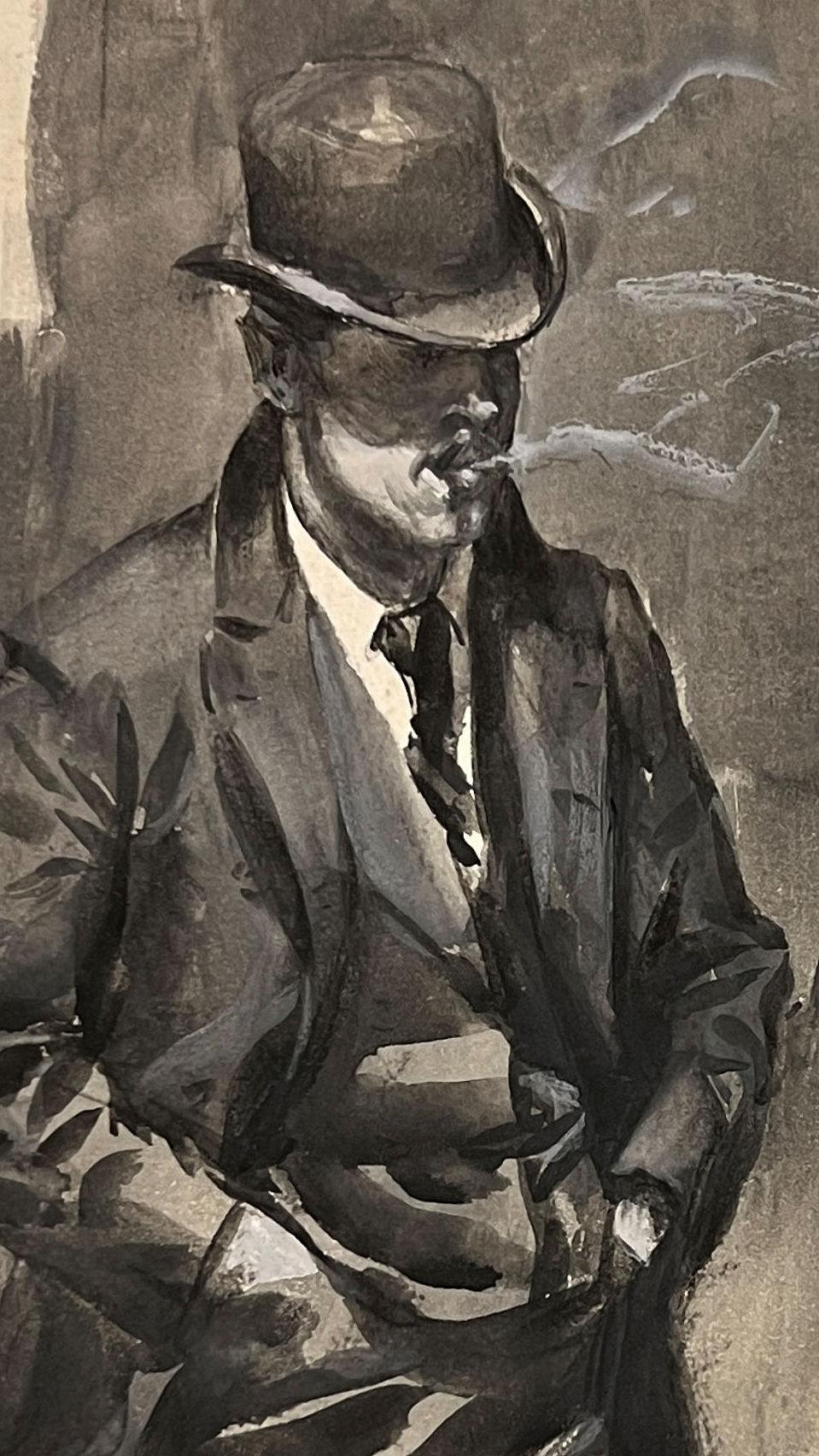 William Thomas Smedley Framed Watercolor of Gentleman Smoker For Sale 2