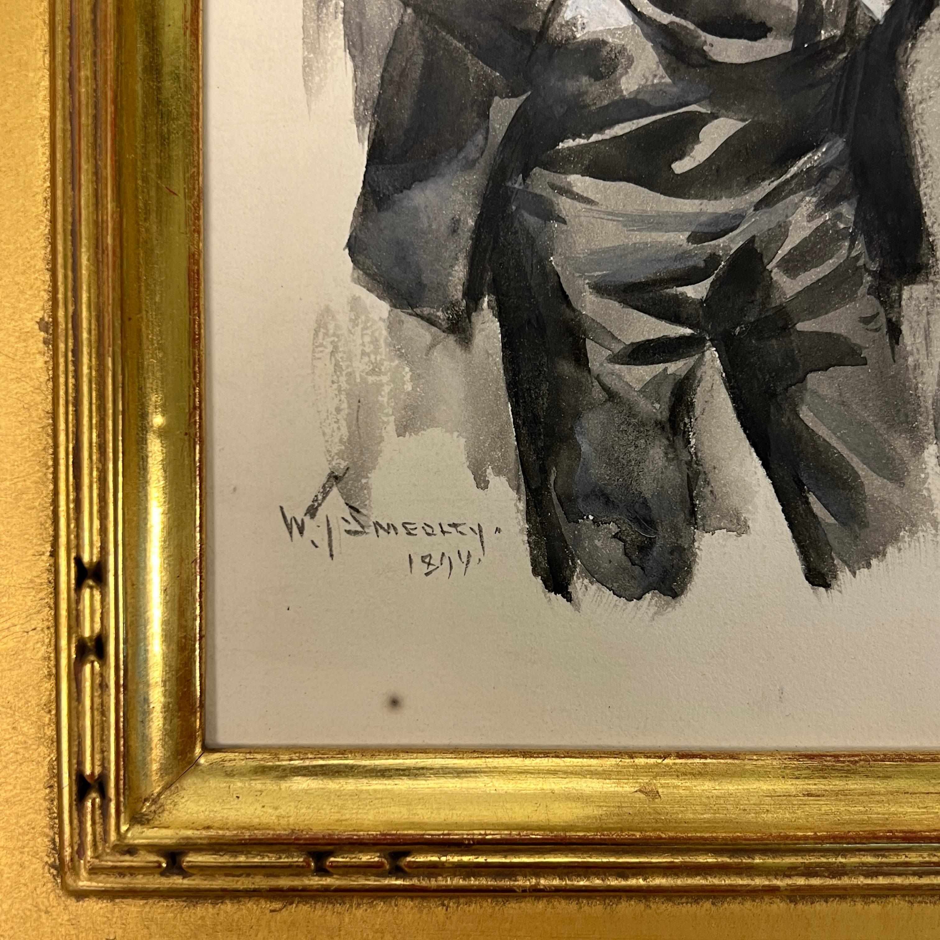 Peint à la main William Thomas Smedley, aquarelle encadrée d'un homme fumeur en vente