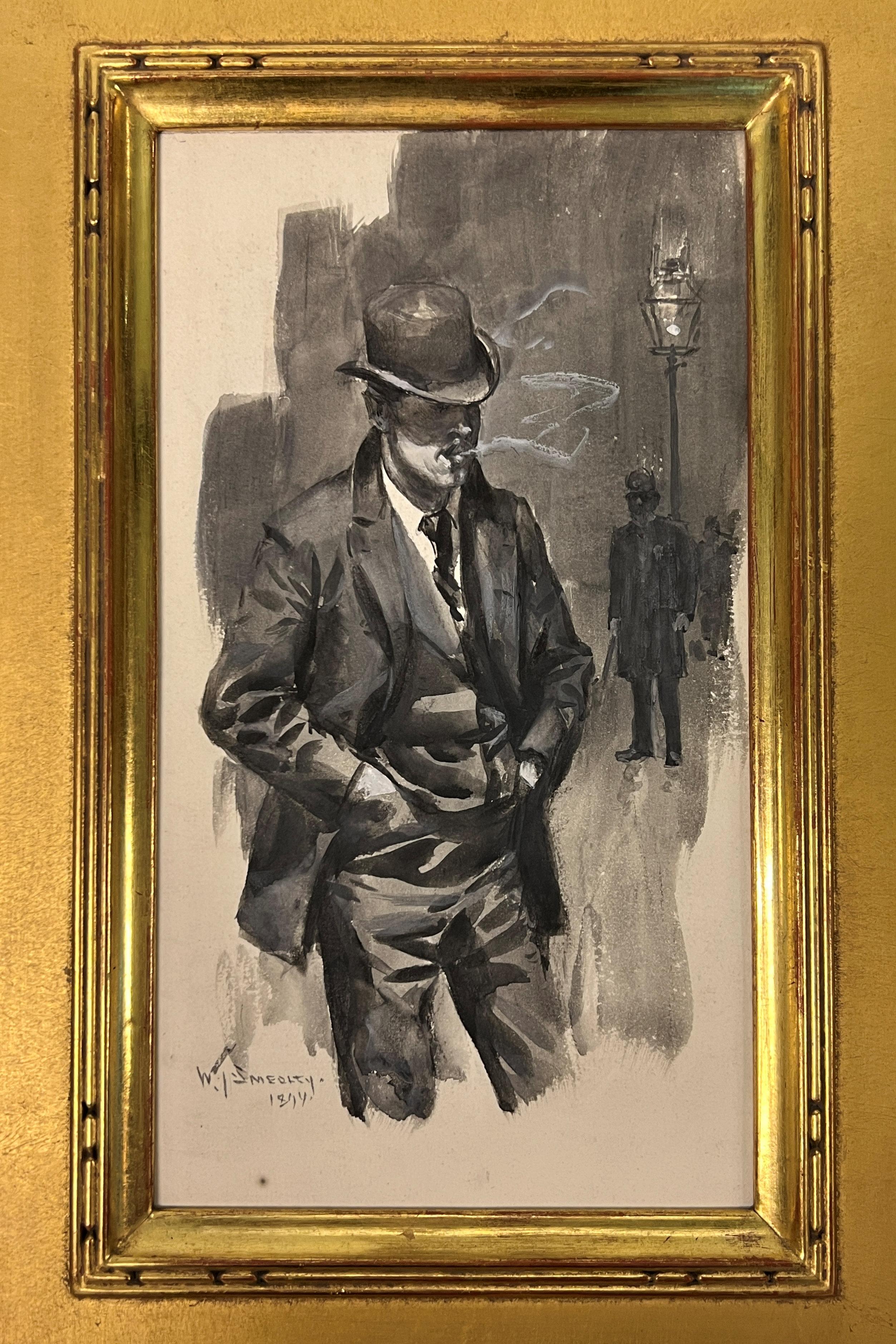 19th Century William Thomas Smedley Framed Watercolor of Gentleman Smoker For Sale