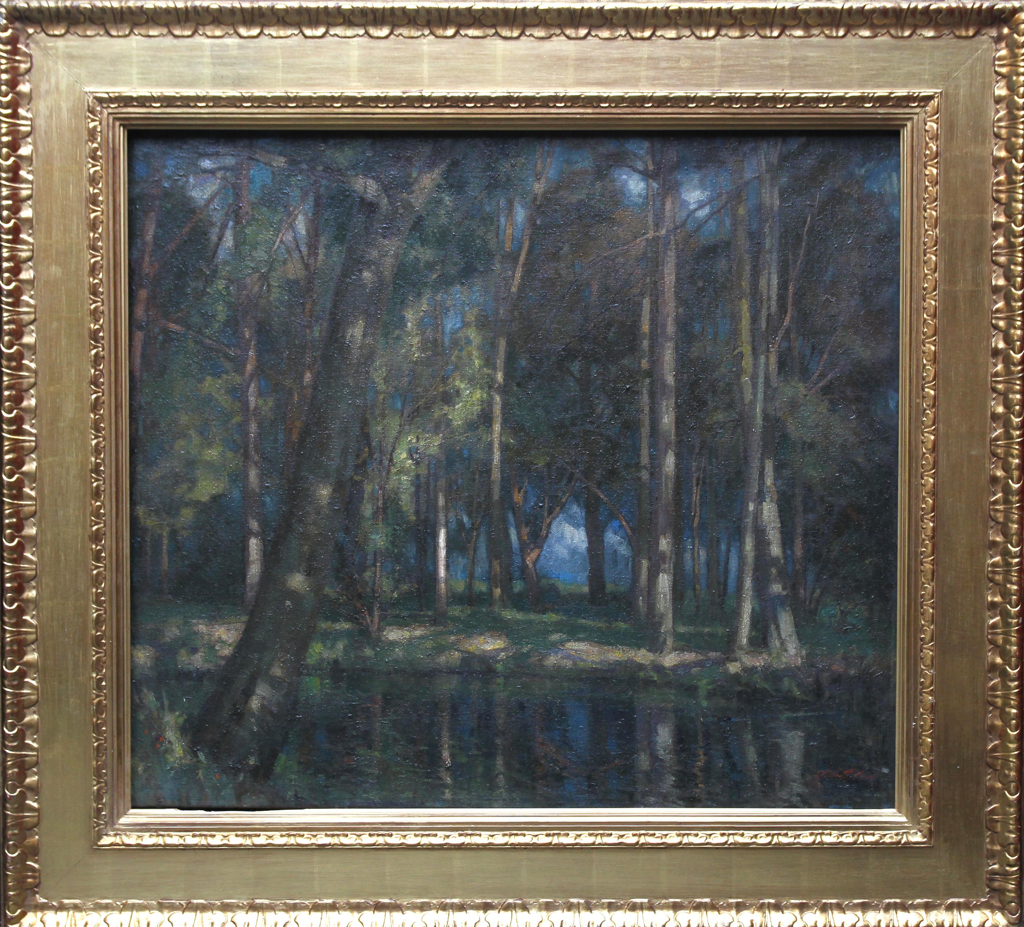 Wooded Landscape Stream - British art Edwardian Impressionist oil painting 4