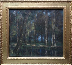 Wooded Landscape Stream - British art Edwardian Impressionist oil painting
