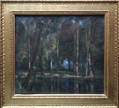 Wooded Landscape Stream - British art Edwardian Impressionist oil painting  