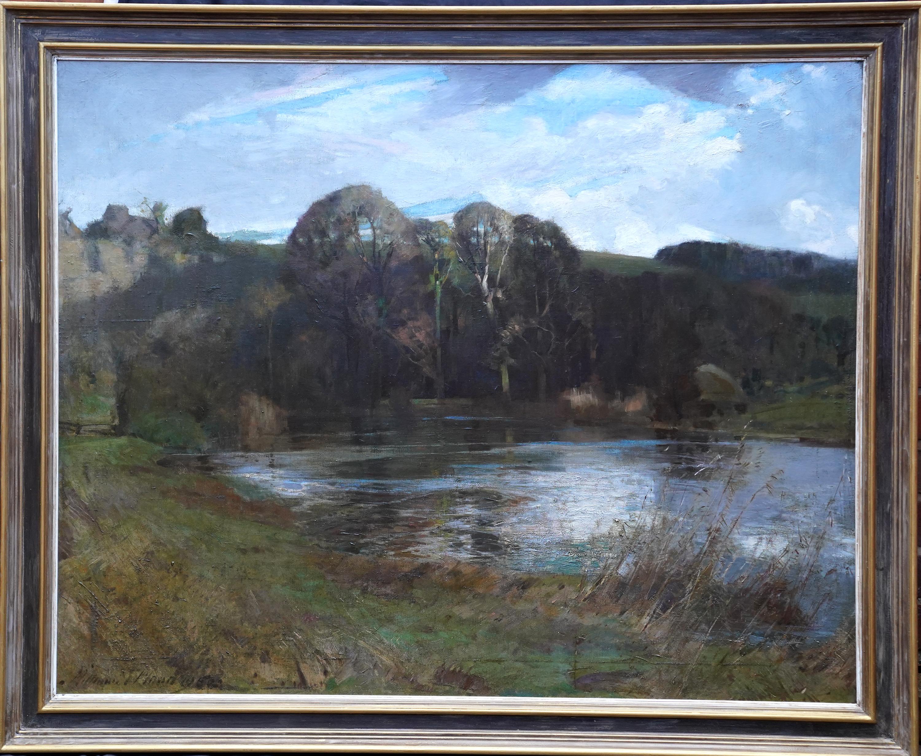 Landscape Photograph William Thomas Wood - Paysage fluvial - Arun Sussex - Peinture à l'huile britannique de paysage de 1950 d'Arundel