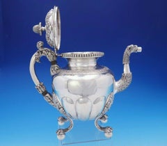 William Thomson Coin Silver Tea Set 4pc with Floral and Acanthus Leaf Motif