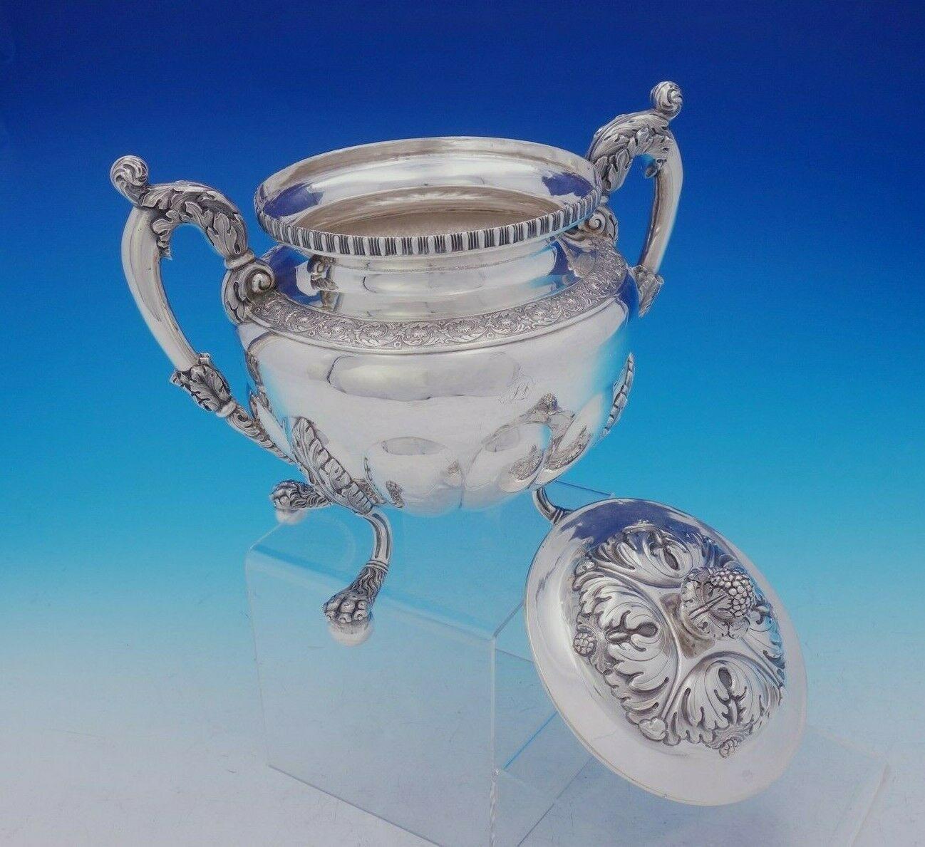 William Thomson Coin Silver Tea Set 4pc with Floral and Acanthus Leaf Motif 4
