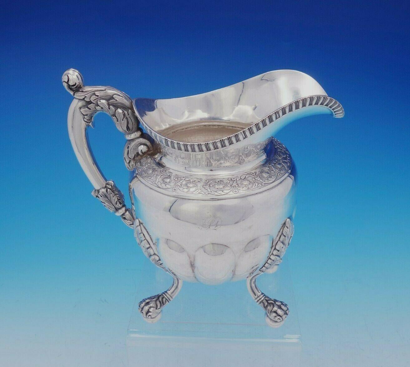 William Thomson Coin Silver Tea Set 4pc with Floral and Acanthus Leaf Motif 5