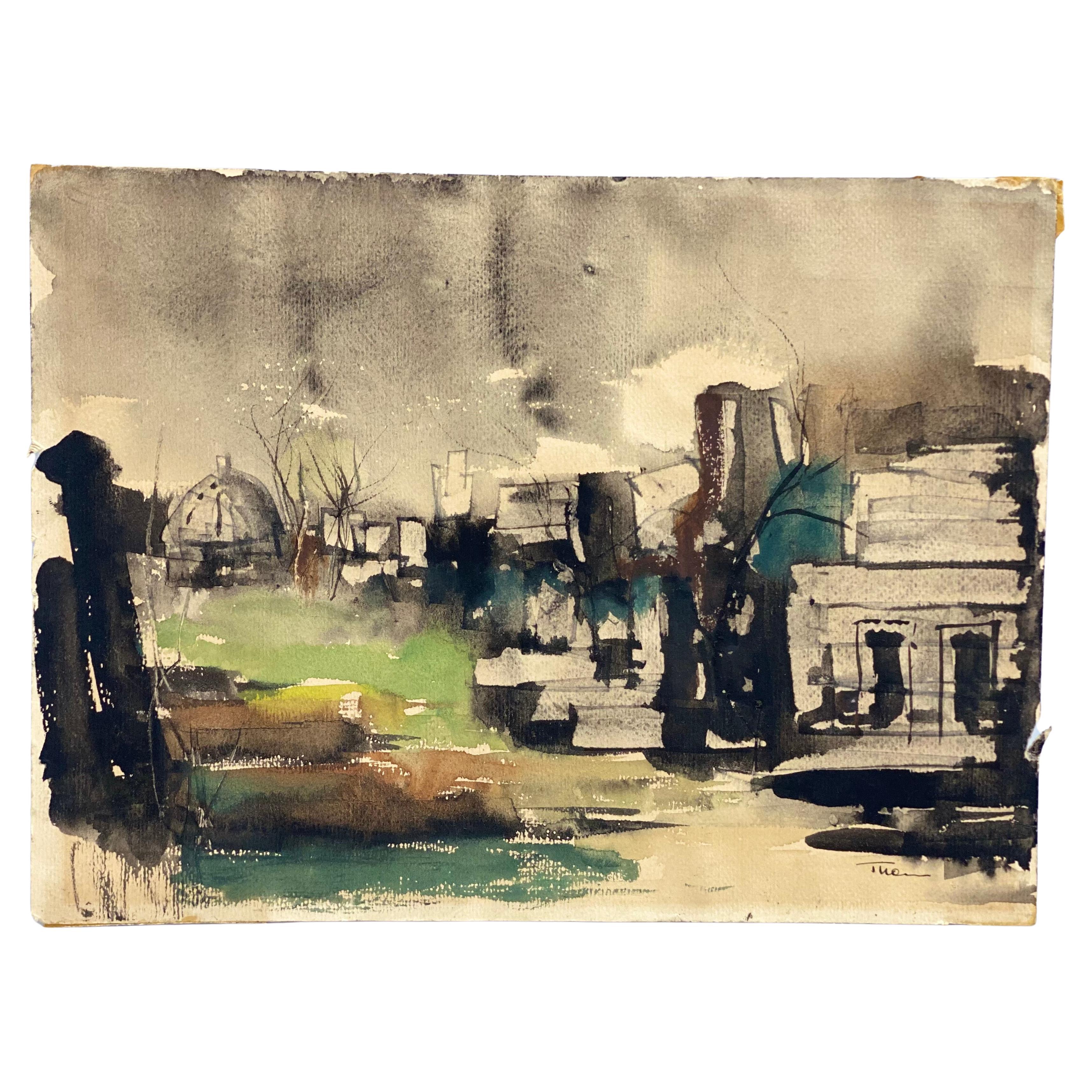 William Thon (1906-2000) "Roman Sketch" Abstracted Landscape Painting im Angebot