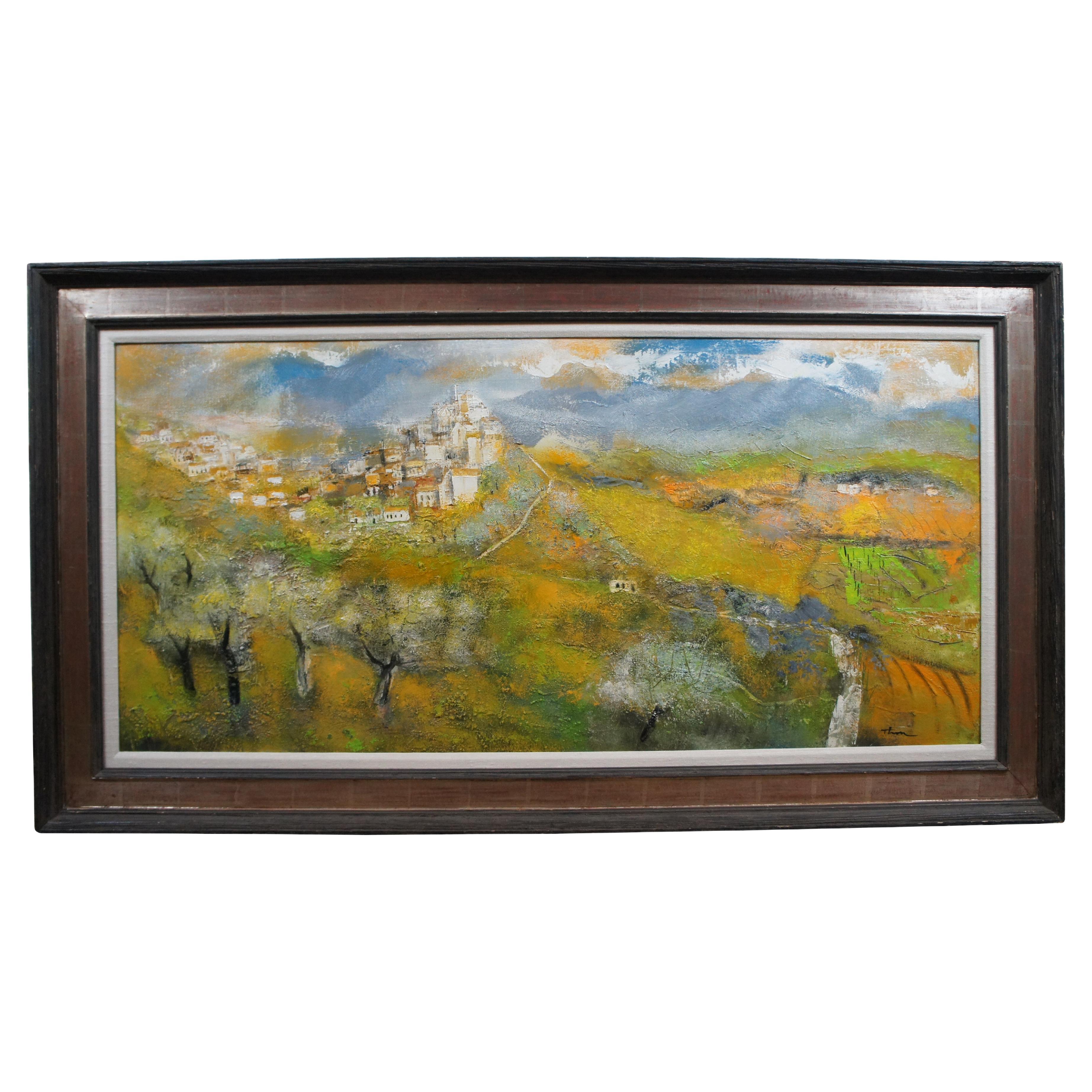 William Thon Mountain Town Calabria Italy Expressionist Oil Landscape Painting For Sale