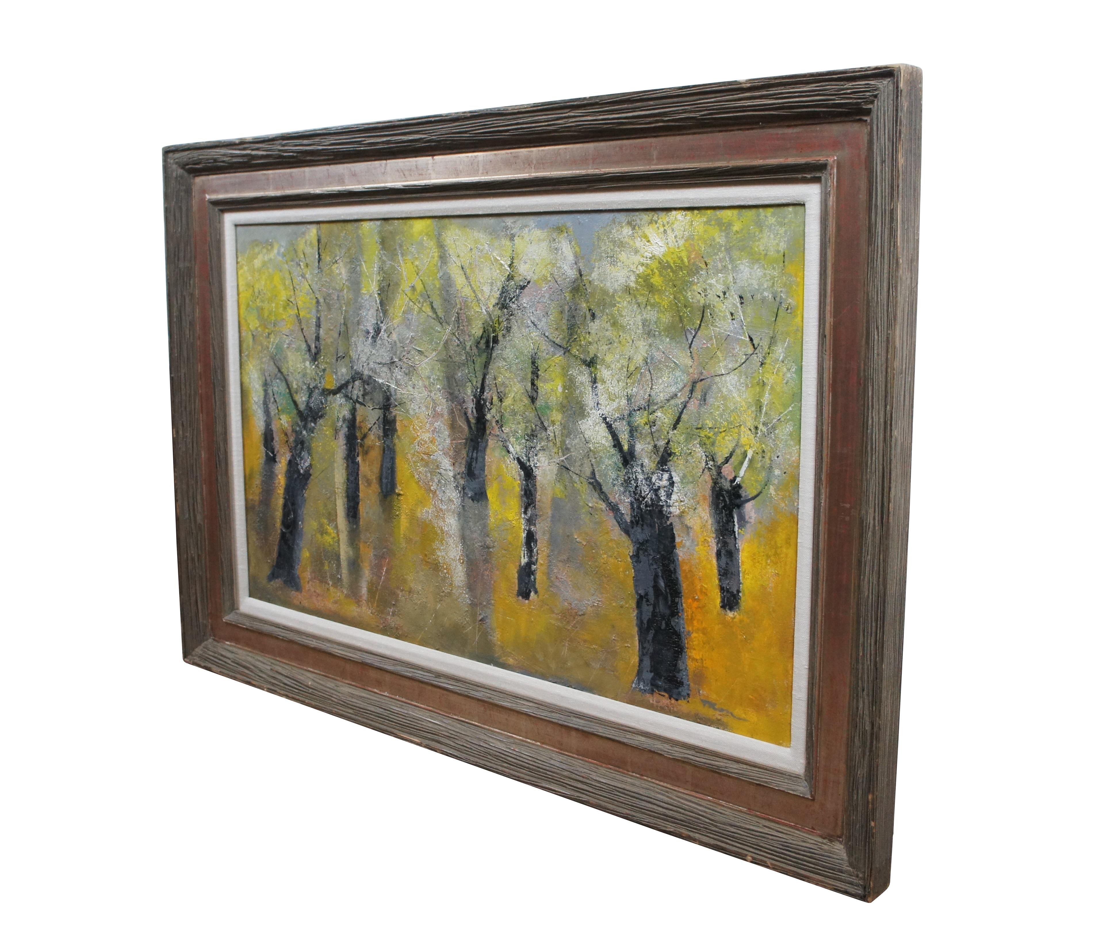 Mid-Century Modern William Thon Olive Trees expressionniste abstrait huile sur carton peinture de paysage en vente
