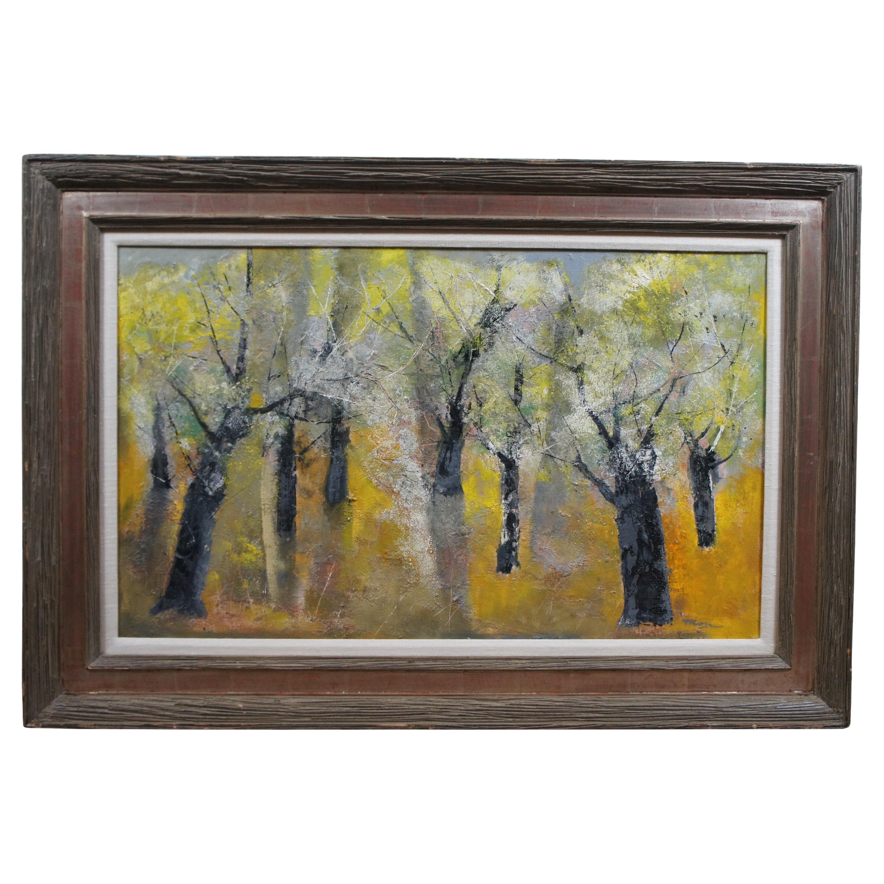 Abstrakt-expressionistisches Ölgemälde auf Karton, William Thon, Olivenbäume, Abstrakt-expressionistisches Gemälde im Angebot