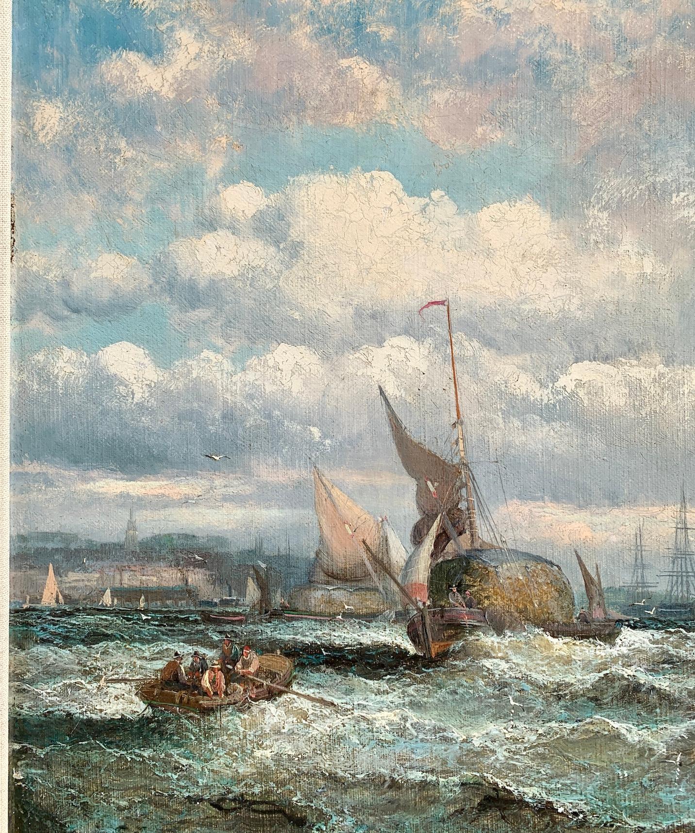 19th century English marine seascape, with fishing boats in the North Sea - Painting by William Thornley