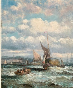 19th century English marine seascape, with fishing boats in the North Sea
