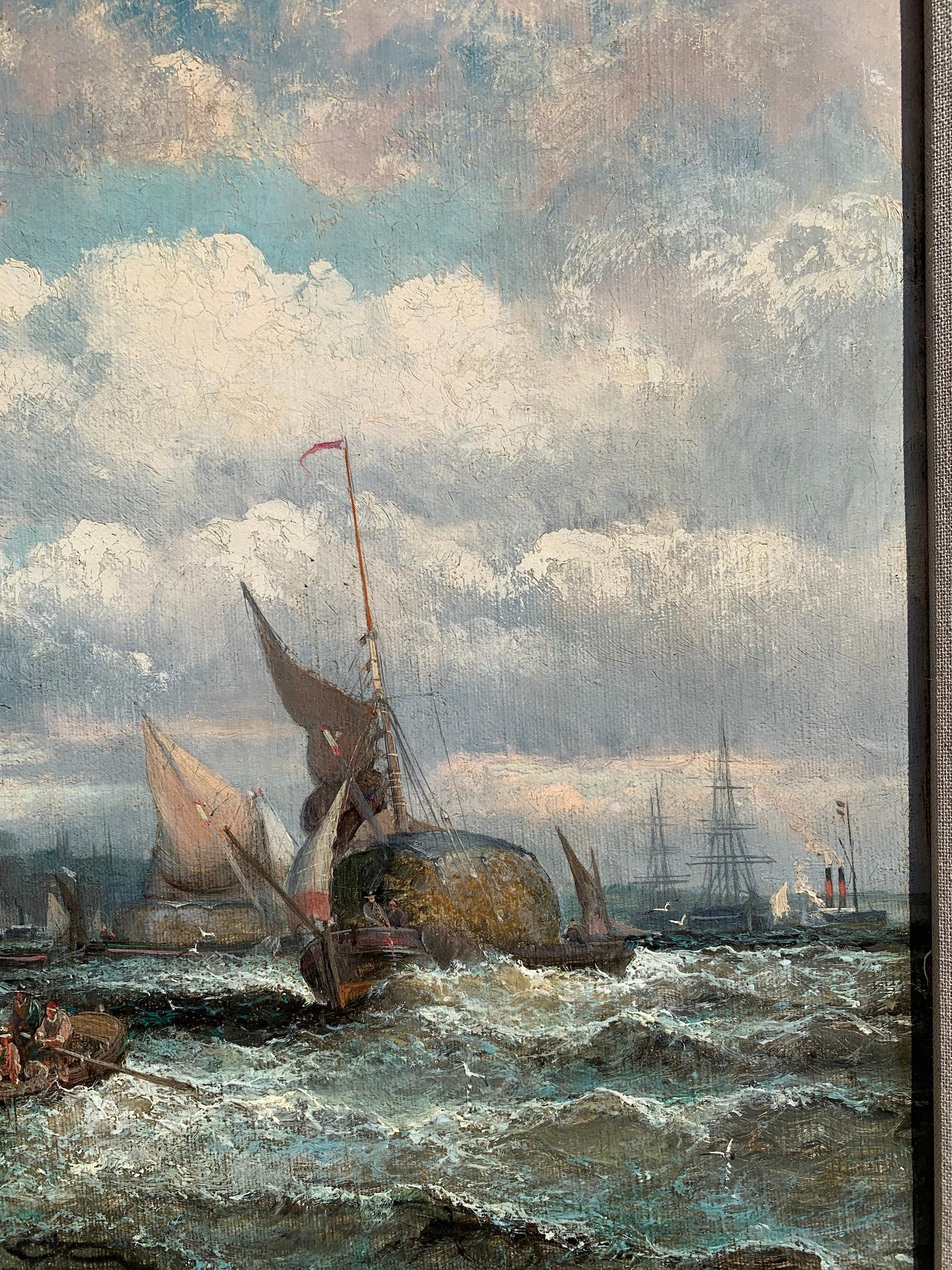 19th century English marine seascape, with fishing boats in the North Sea - Victorian Painting by William Thornley