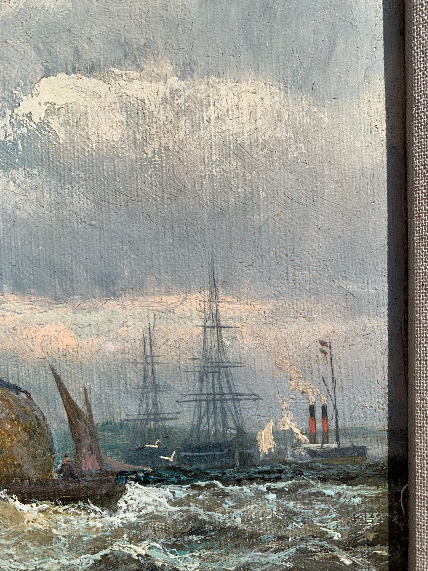19th century English marine seascape, with fishing boats in the North Sea For Sale 2