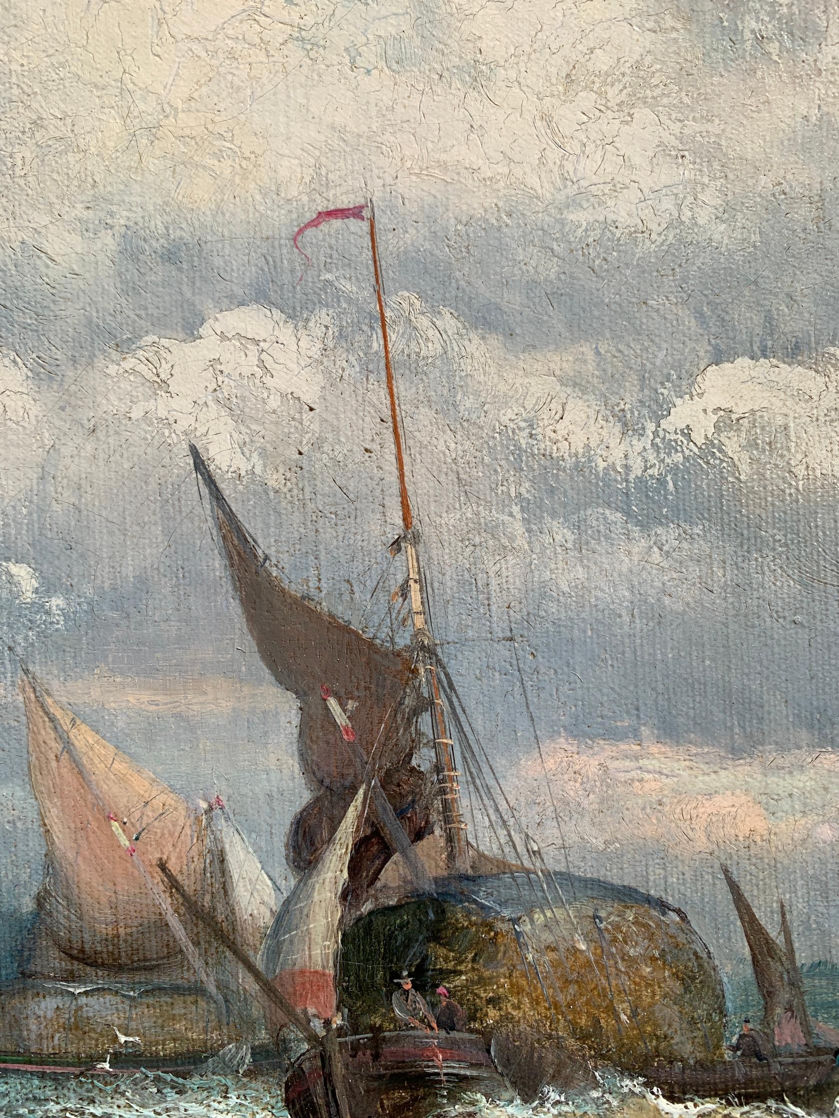 19th century English marine seascape, with fishing boats in the North Sea For Sale 3