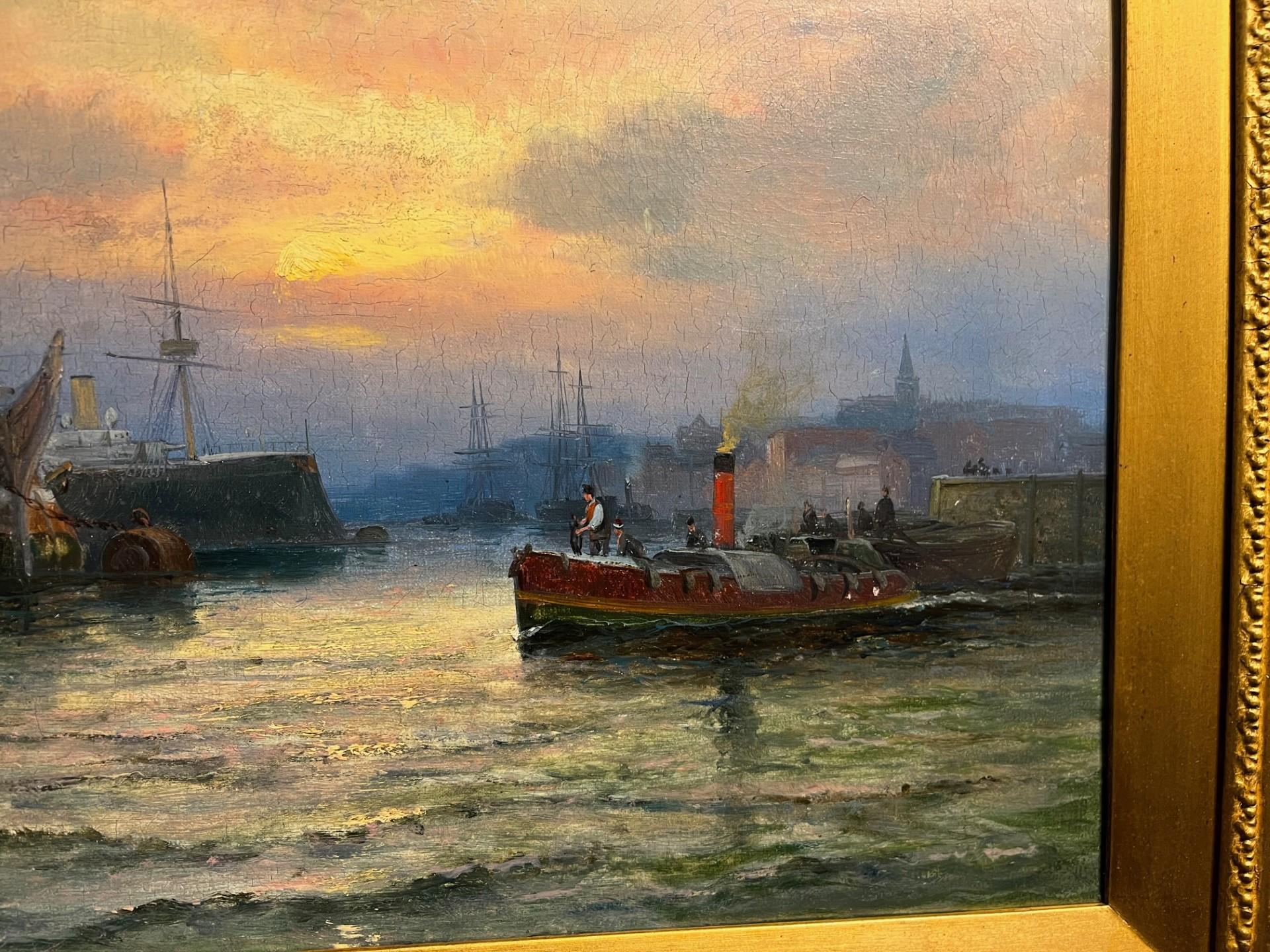 Old Prison Hulk at Sunset on the Medway, England and other shipping Oil Painting (peinture à l'huile) en vente 1