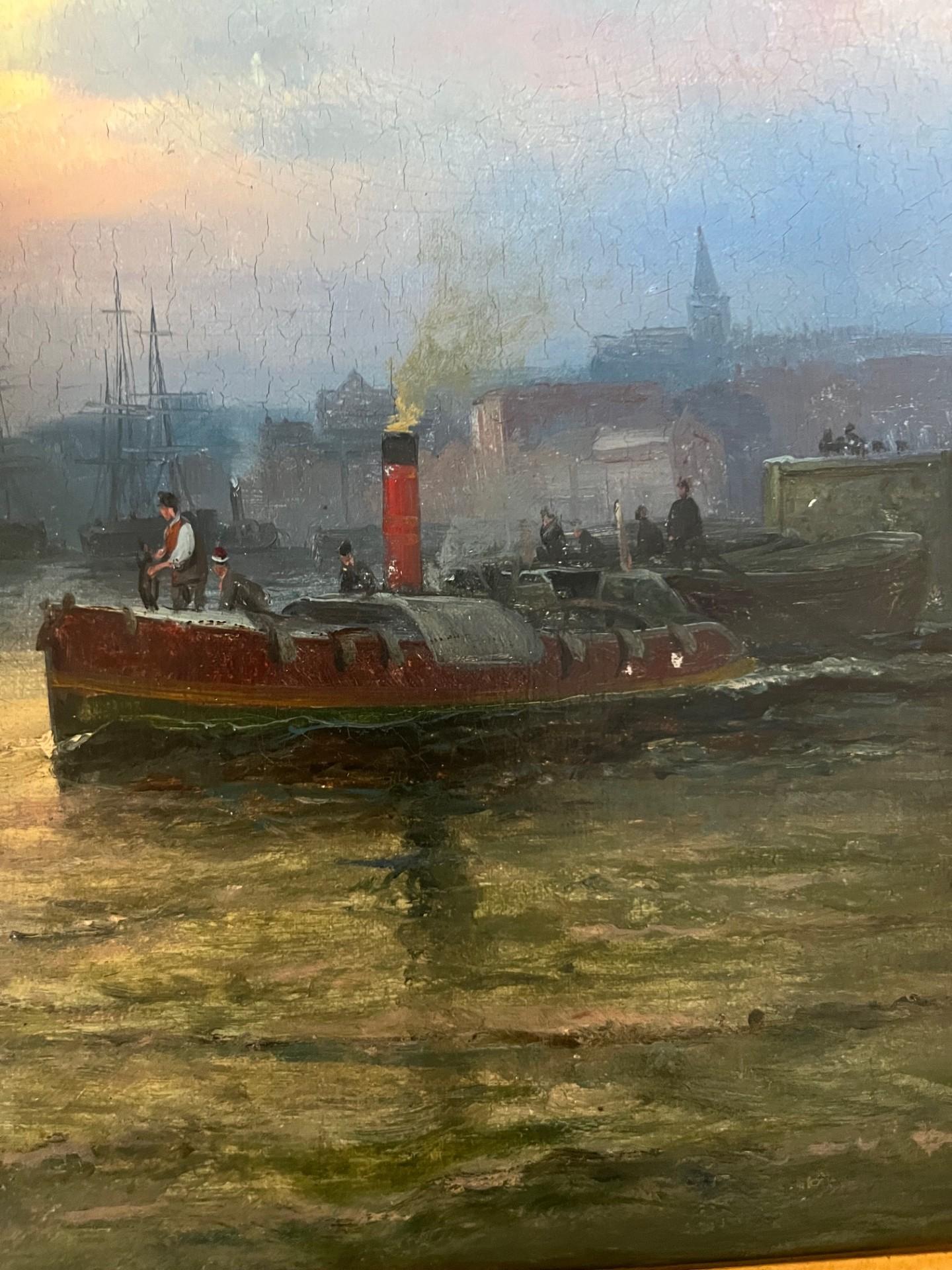 Victorian Marine Oil Painting Prison Hulk and Ships at Sunset on Medway England For Sale 5