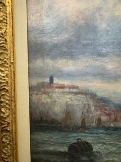 19th century English fishing boats off the English coast by Dover Castle, Kent