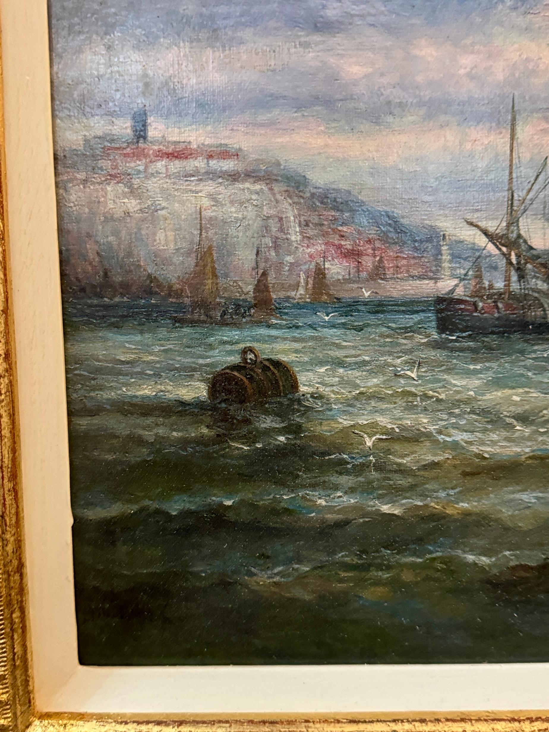 William Thornley (britannico, 1857-1935)

Barche da pesca al largo della costa vicino a Dover, Kent, circa 1890
Olio su tela
Firmato in basso a sinistra

⸻

Classica scena costiera inglese della fine del XIX secolo di William Williams, raffigurante