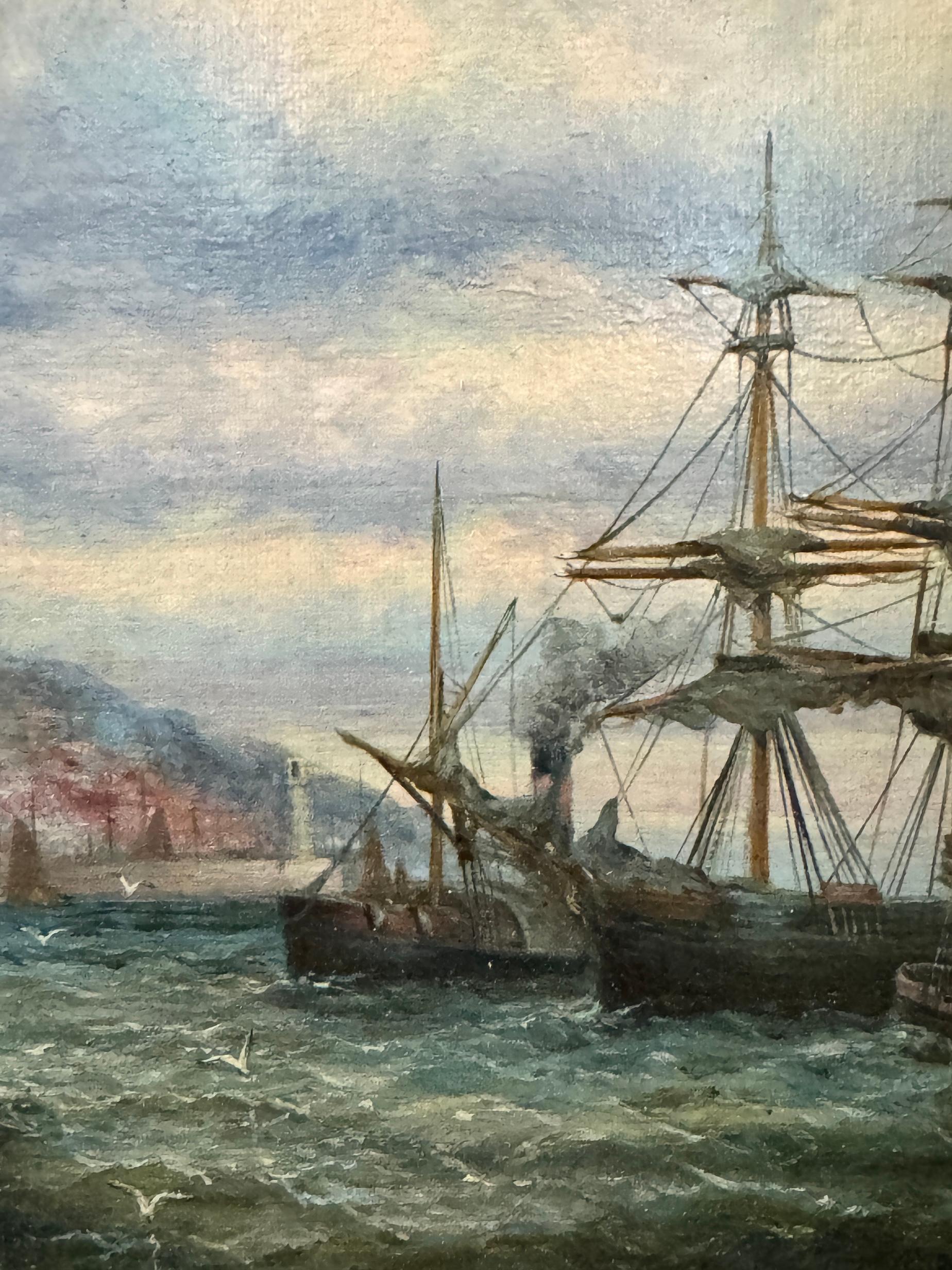 Barche da pesca inglesi del XIX secolo al largo della costa inglese presso il Castello di Dover, Kent in vendita 1