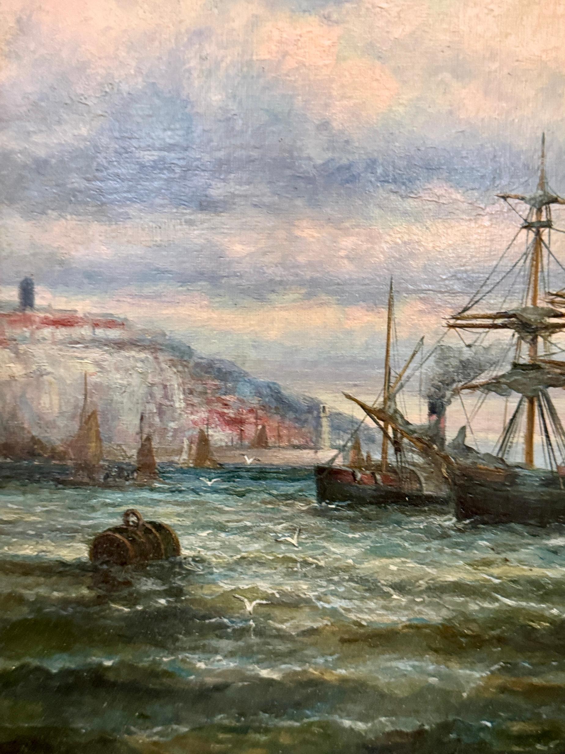 Barche da pesca inglesi del XIX secolo al largo della costa inglese presso il Castello di Dover, Kent in vendita 4