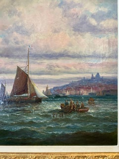 Bateaux de pêche anglais du 19e siècle au large de la côte française près de Boulogne-sur-Mer