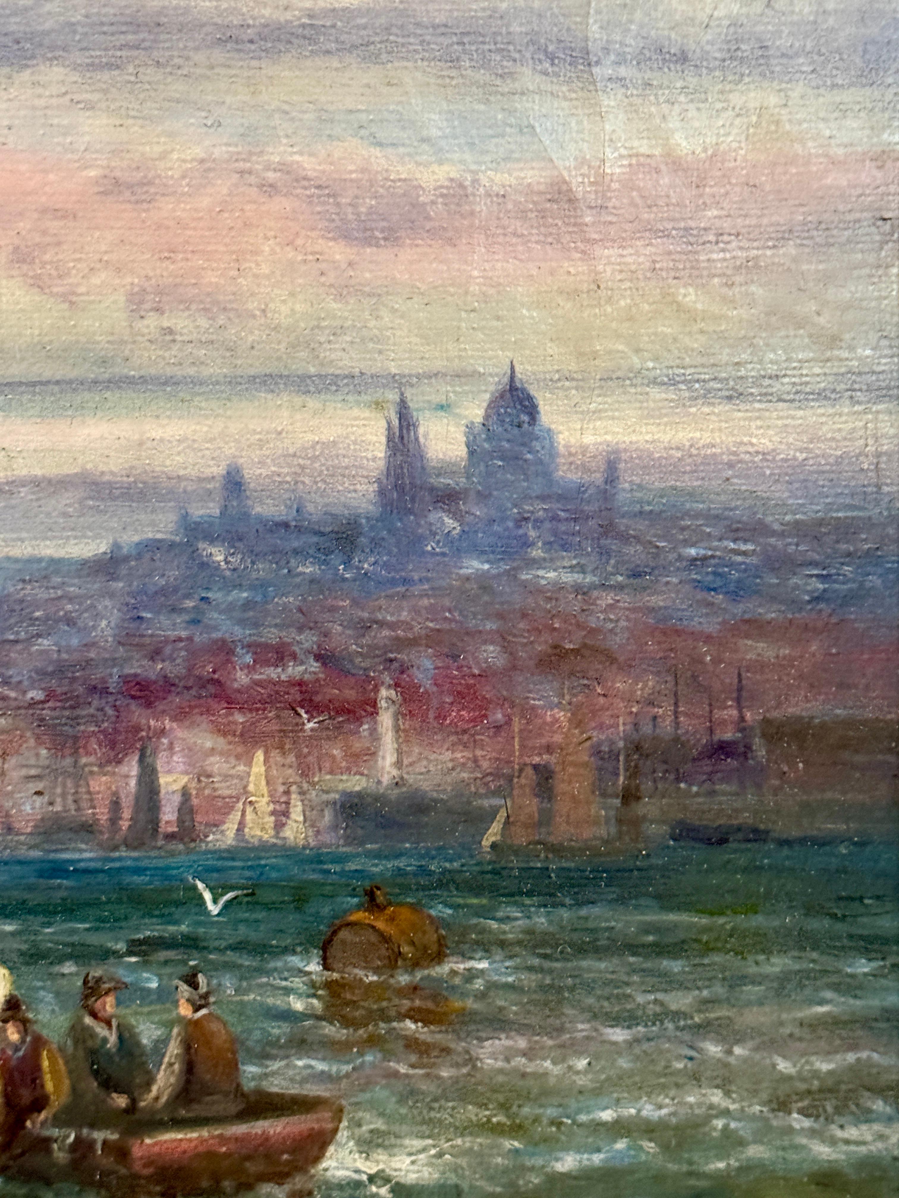 Englische Fischerboote aus dem 19. Jahrhundert vor der französischen Küste bei Boulogne-sur-Mer im Angebot 1