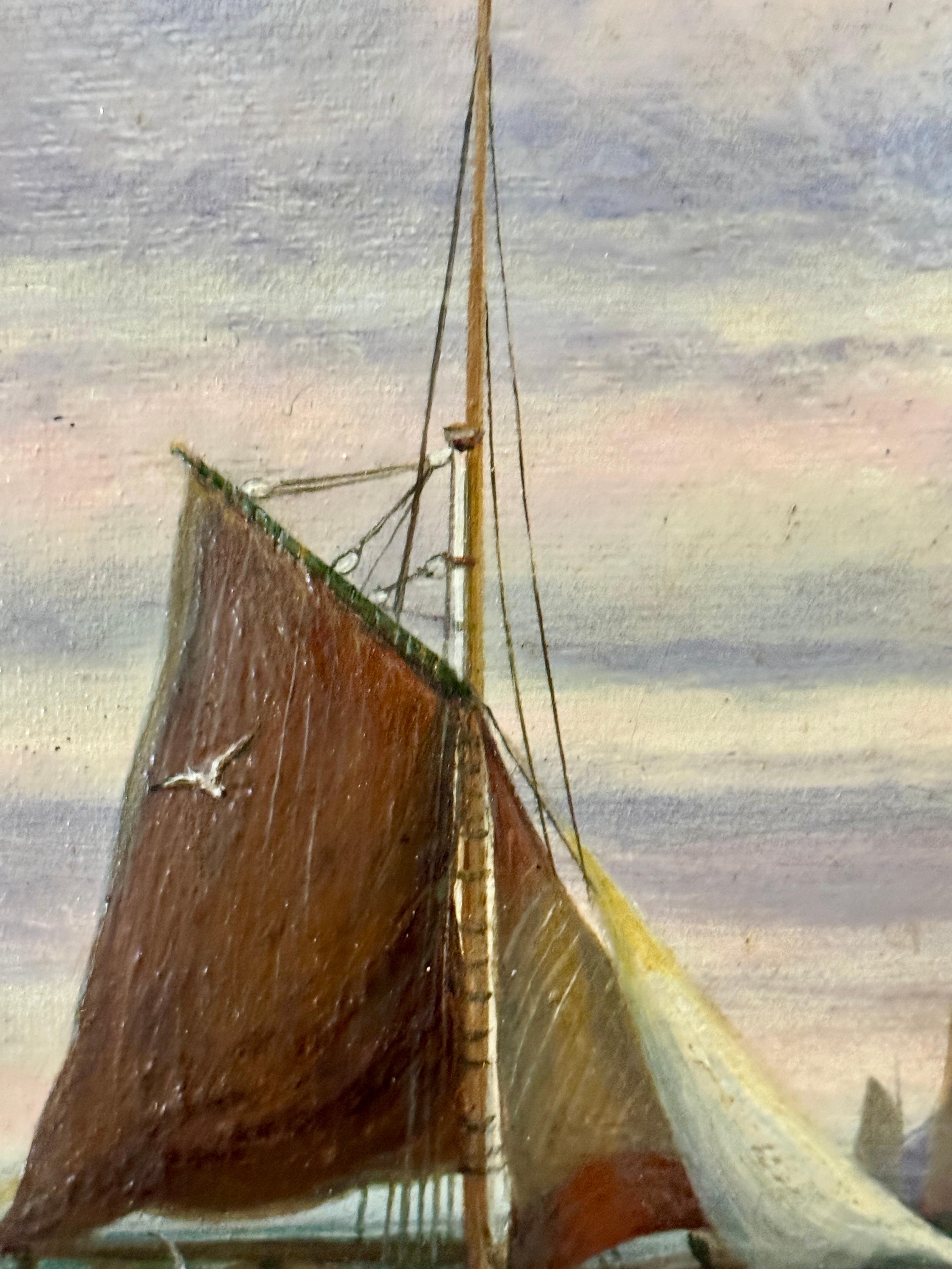 Englische Fischerboote aus dem 19. Jahrhundert vor der französischen Küste bei Boulogne-sur-Mer im Angebot 3