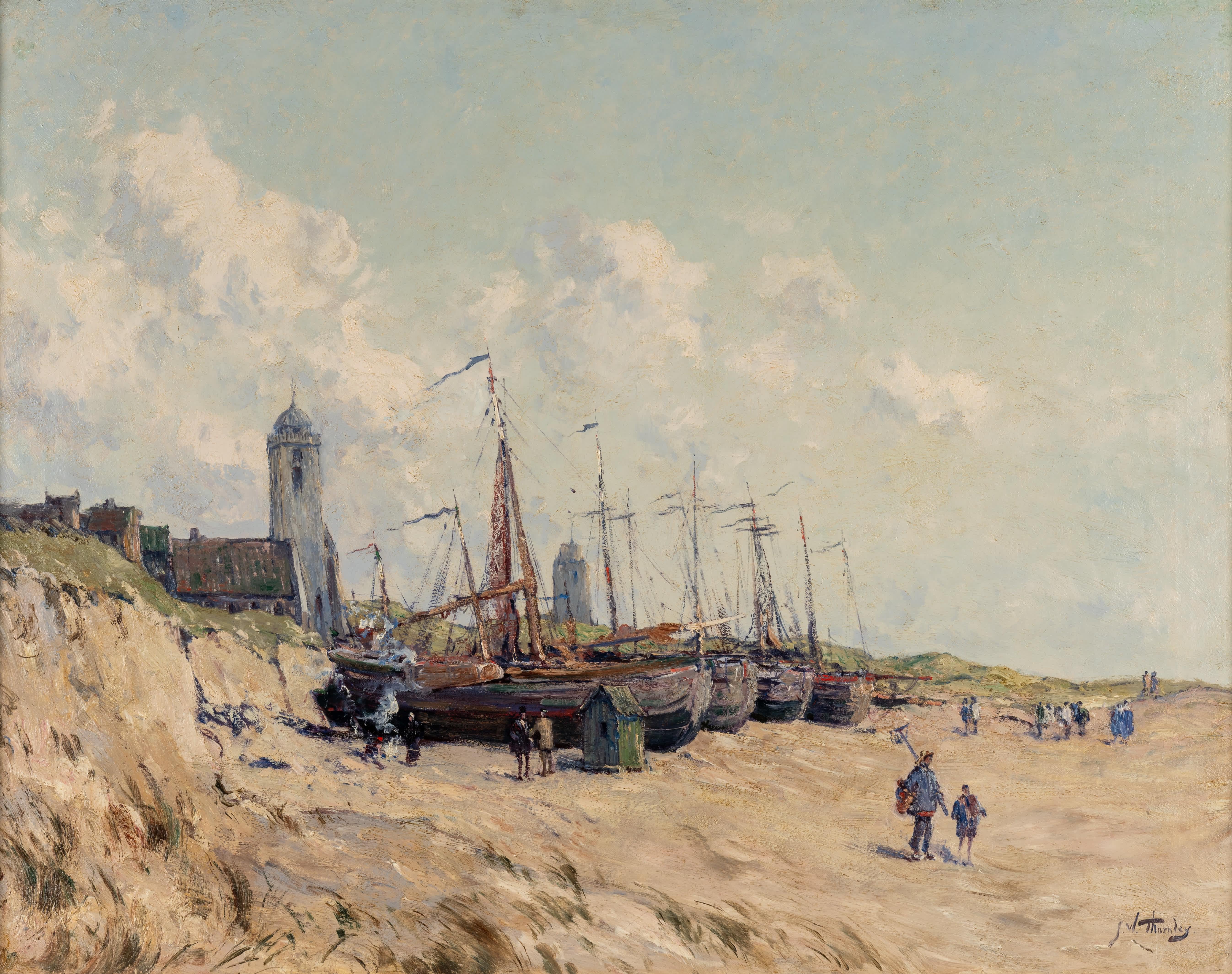 Barche di Peche Echouees Sur La Plage - Painting di William Thornley