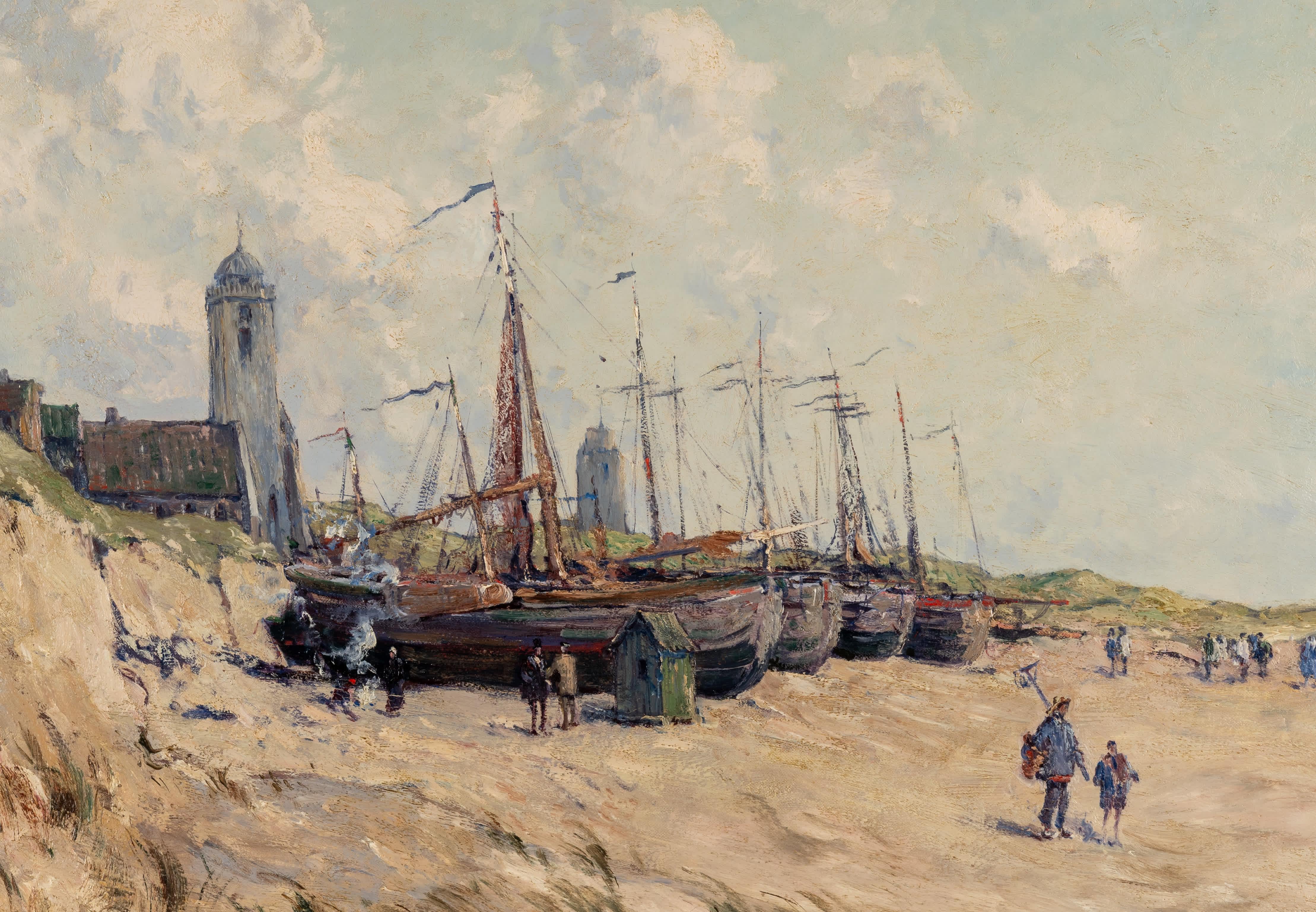 Barche di Peche Echouees Sur La Plage - Painting Impressionismo di William Thornley