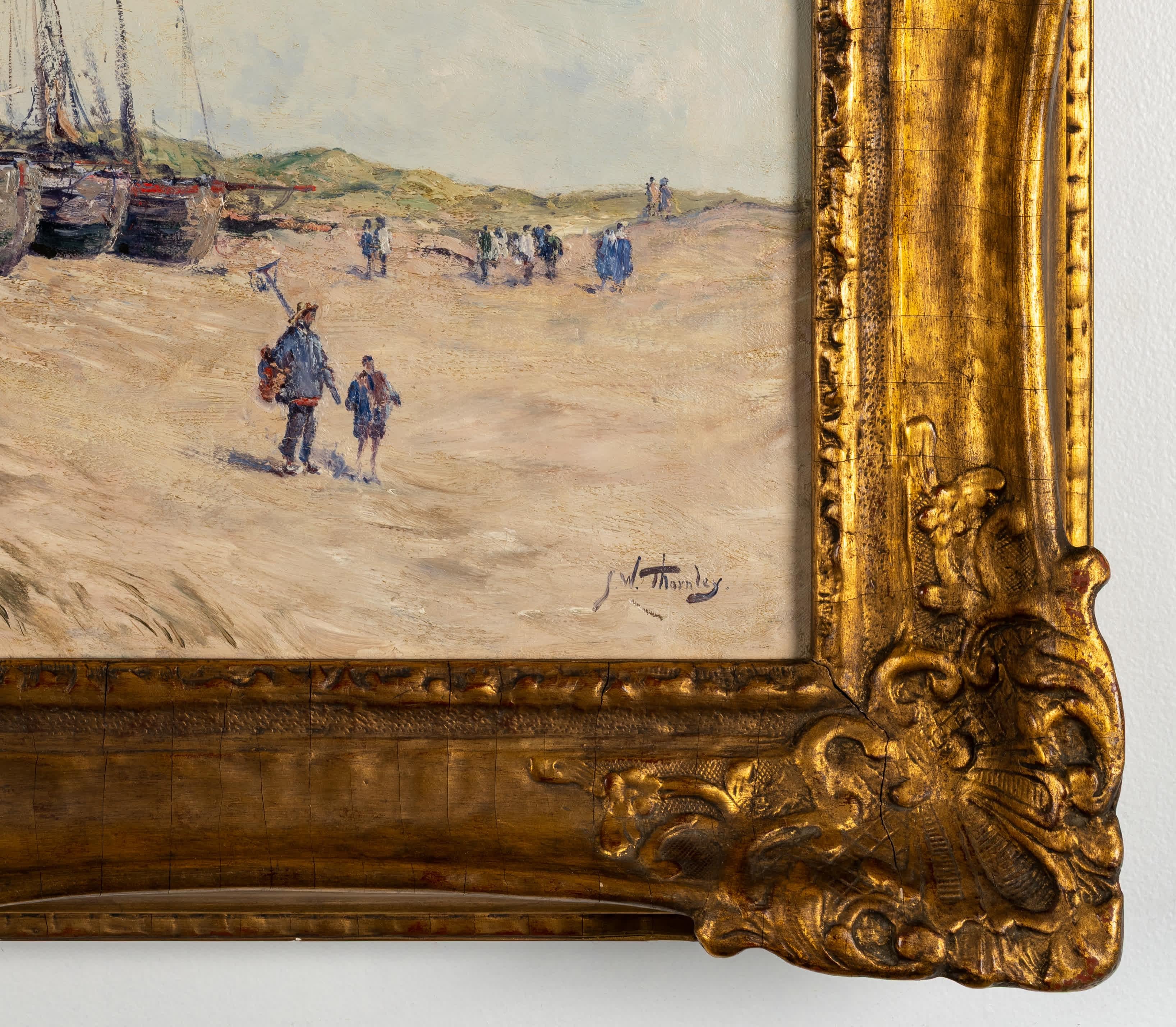 Barche di Peche Echouees Sur La Plage - Landscape Painting Marrone di William Thornley