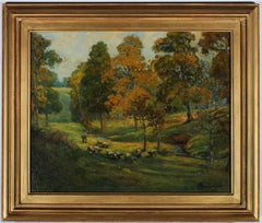 Antique William Thornton Brocklebank (1882-1970) - Framed Oil, Herding Sheep