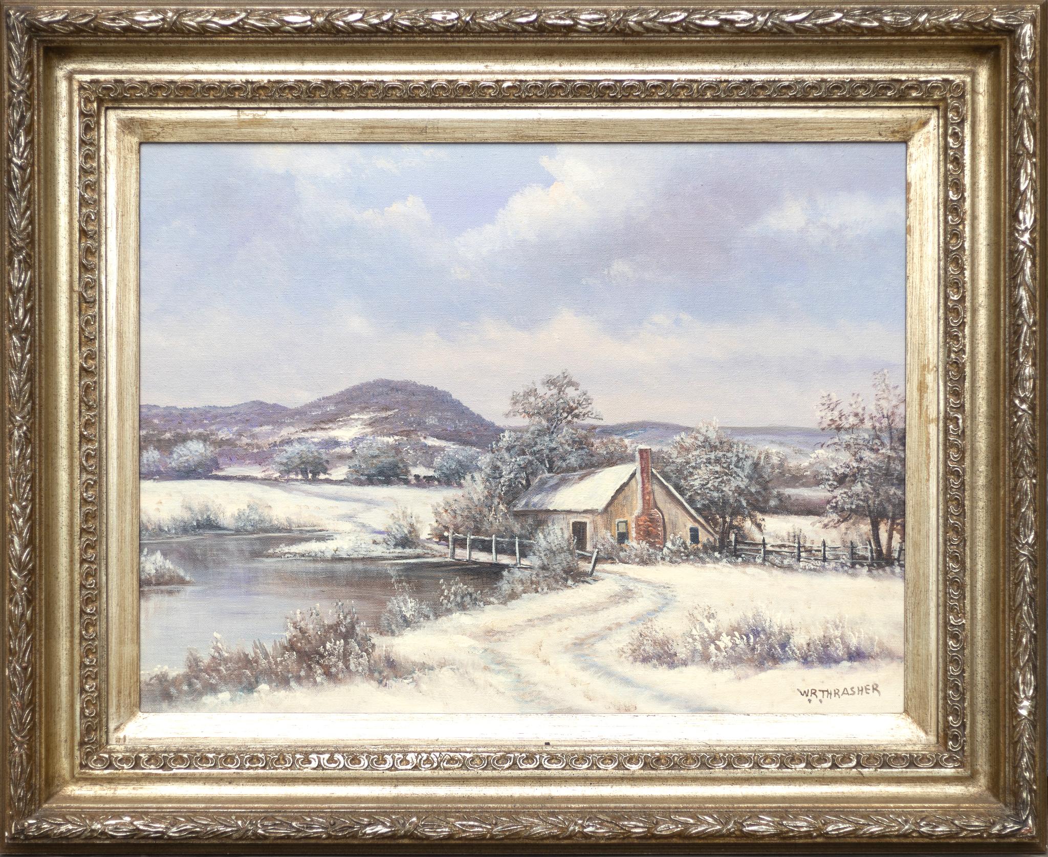 Paysage d'hiver avec cabane