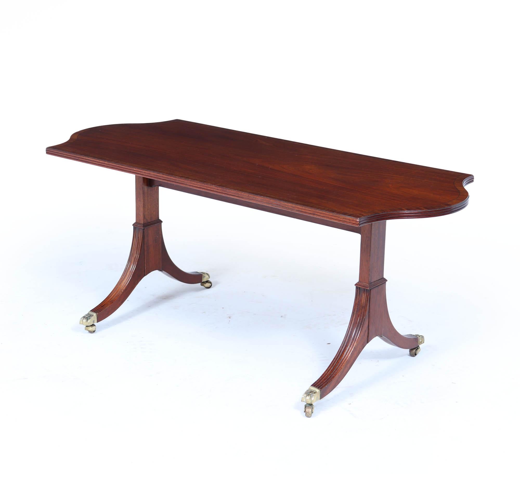 A superb Regency-style mahogany coffee table by esteemed English cabinetmaker William Tillman, made in the 1960s and presented as a leaving gift to our restorer upon his departure from the firm. Crafted with the same precision and classical