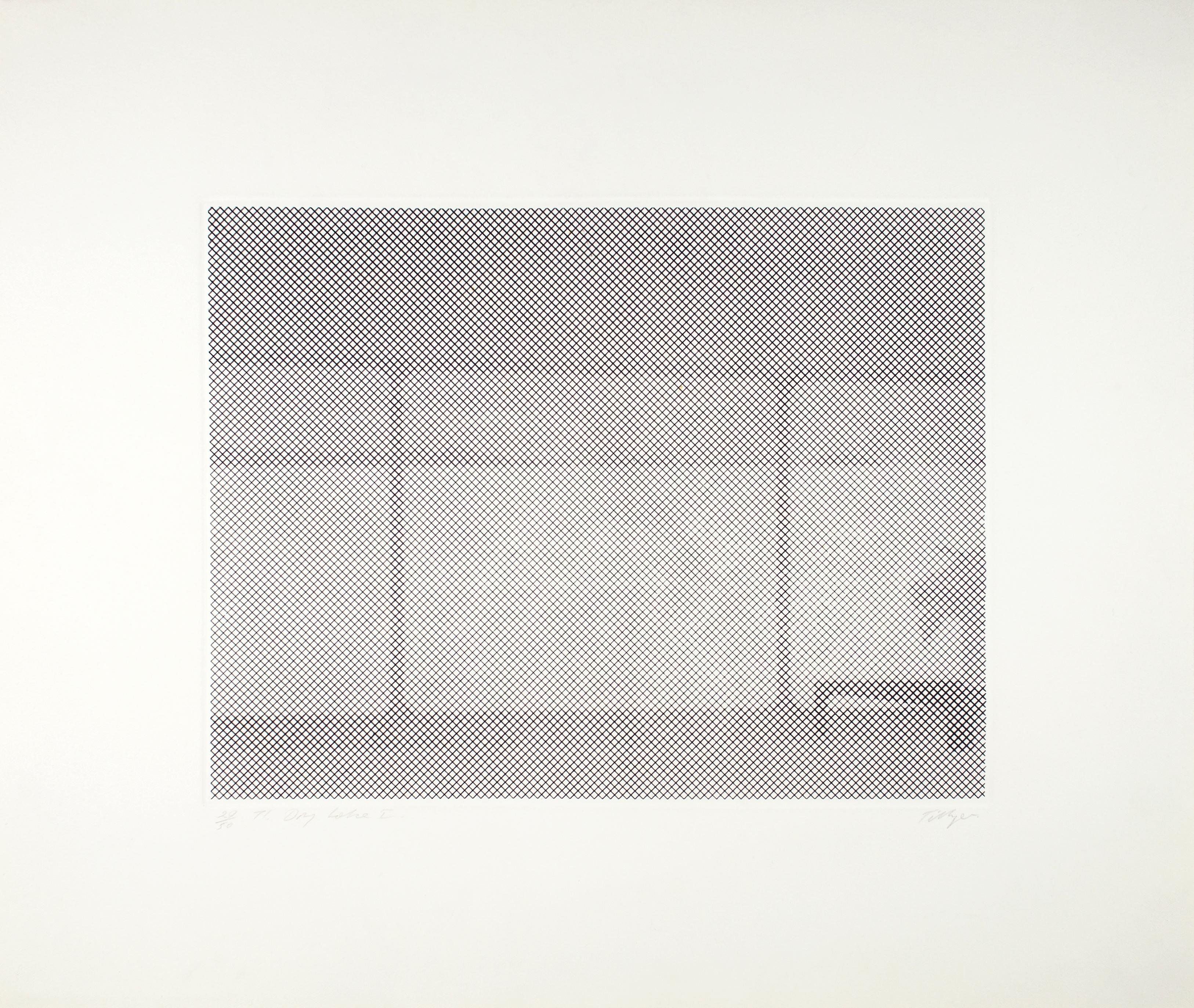 William Tillyer
Lac sec I-IV
1971
Gravure à l'eau-forte
Edition de 50
55.9 x 66,7 cm (22 x 26 1/4 ins) (format papier)
32.4 x 43.4 cm (12 3/4 x 17 1/8 ins) (taille de la plaque)
WTE019