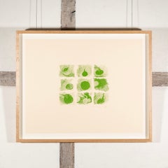 Nature Table Green - Minimaliste Green + White Abstract Etching Print (gravure abstraite)