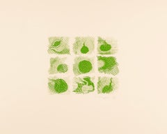 Nature Table Green - Minimaliste Green + White Abstract Etching Print (gravure abstraite)
