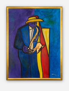 "Man With Saxophone" Abstract, Figurative, Colorful, Musician, African American