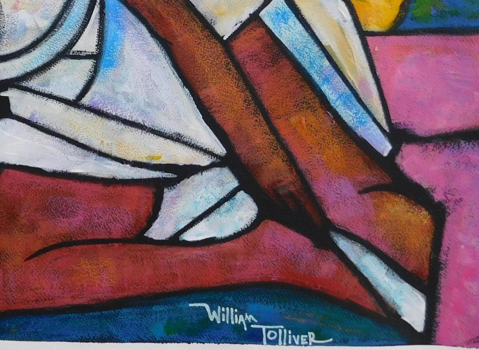 William Tolliver Artiste de Louisiane Acrylique sur papier, Ca. 1990's - Femme couchée en vente 3
