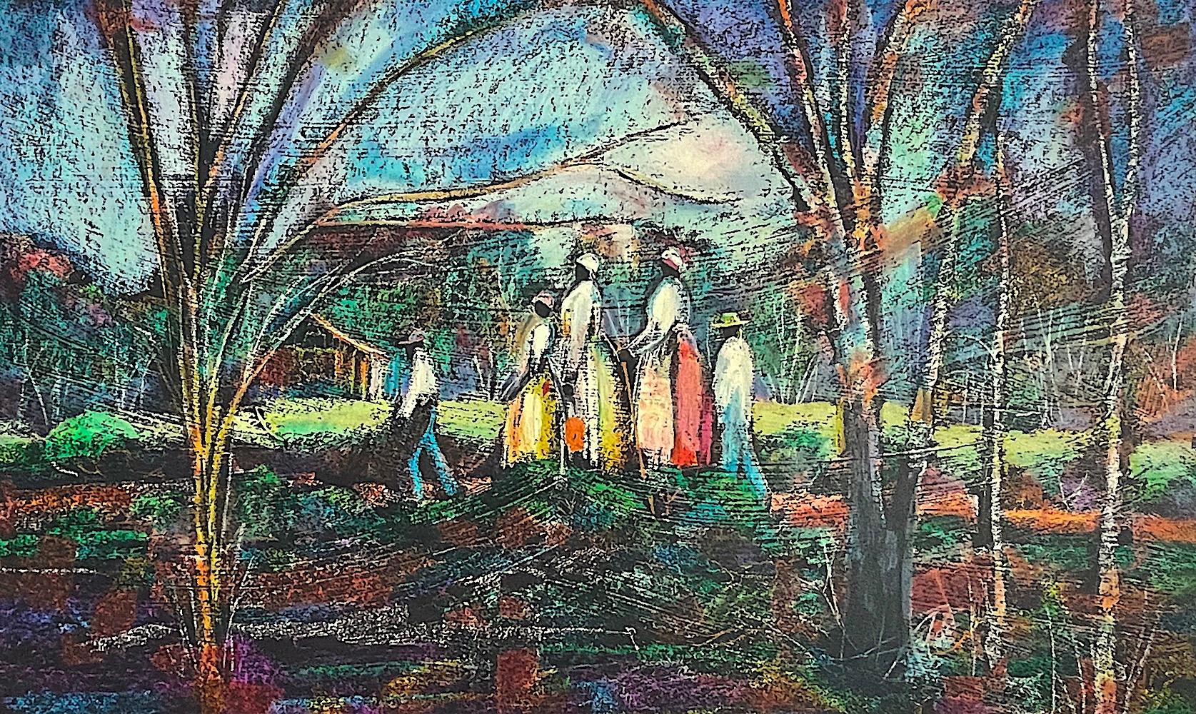 GOING TO CHURCH Signed Lithograph, Southern Landscape, African American Heritage - Print by William Tolliver