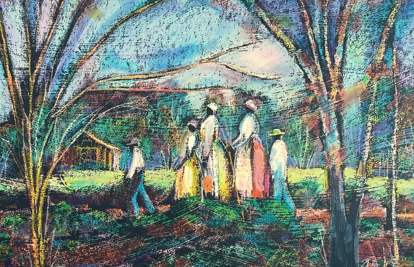IR A LA IGLESIA Litografía firmada, Paisaje sureño, Herencia afroamericana - Print de William Tolliver