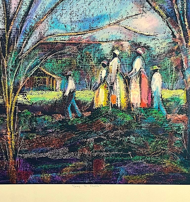 IR A LA IGLESIA Litografía firmada, Paisaje sureño, Herencia afroamericana - Print Contemporáneo de William Tolliver