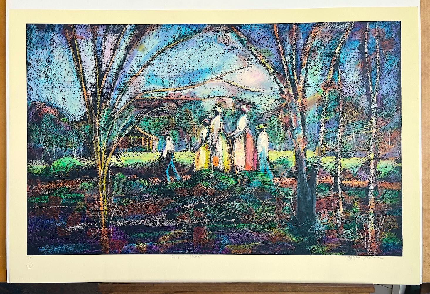 IR A LA IGLESIA Litografía firmada, Paisaje sureño, Herencia afroamericana en venta 3