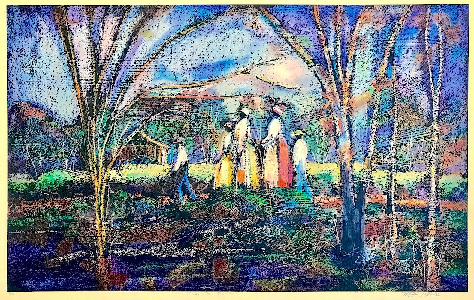 GOING TO CHURCH Signed Lithograph, Southern Landscape, African American Heritage