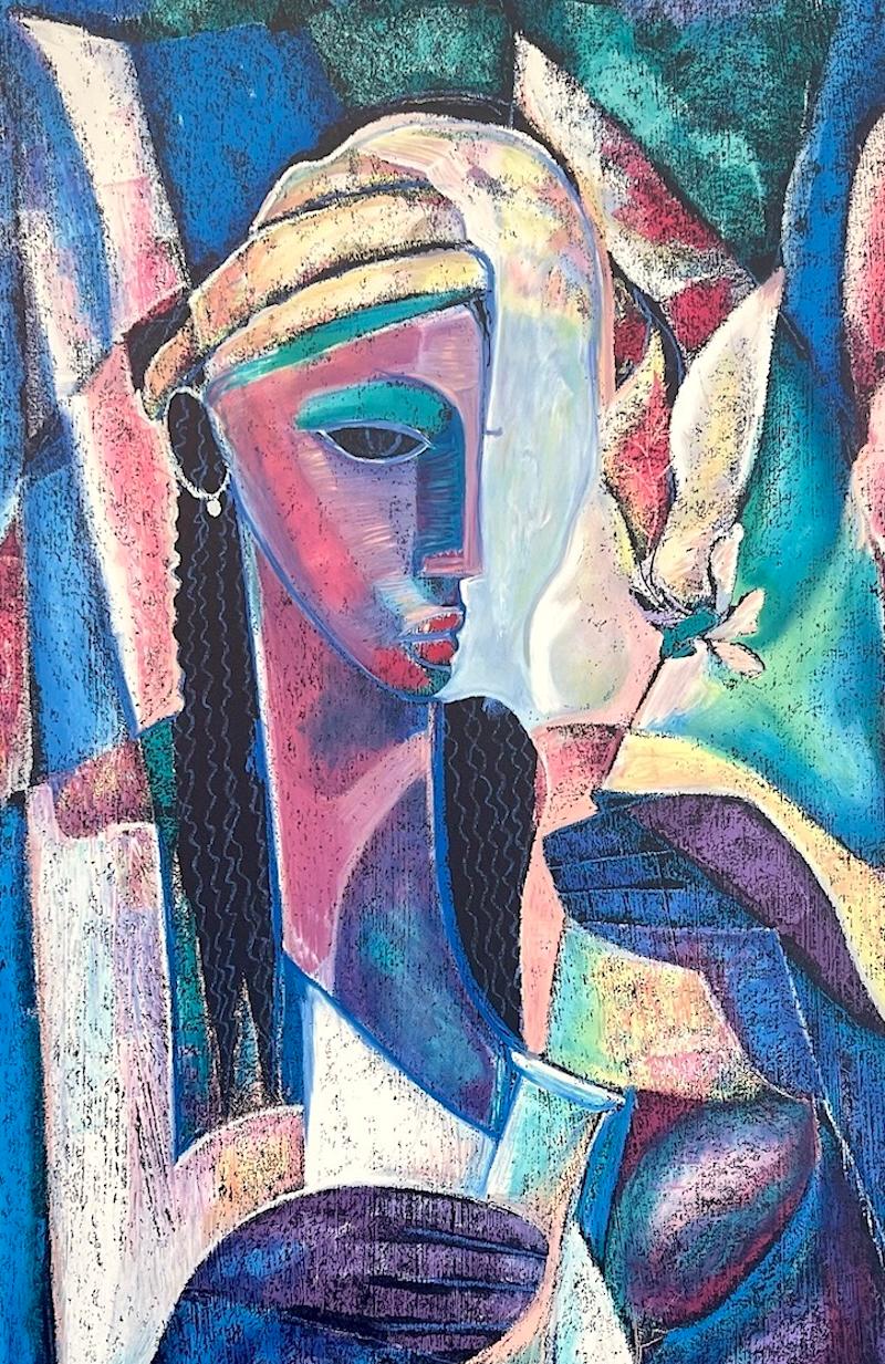 BELLEZA NATURAL Litografía firmada Retrato abstracto en color Mujer negra Florero - Print Contemporáneo de William Tolliver
