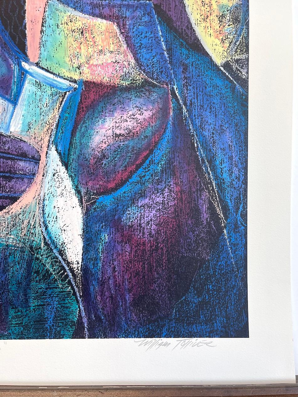 BELLEZA NATURAL Litografía firmada Retrato abstracto en color Mujer negra Florero en venta 2