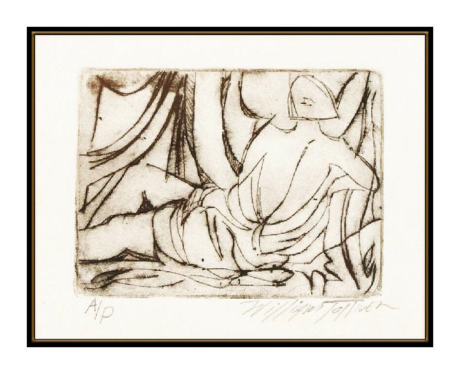 William Tolliver Original Hand Signed Etching Nude Female Portrait Framed Art For Sale 1